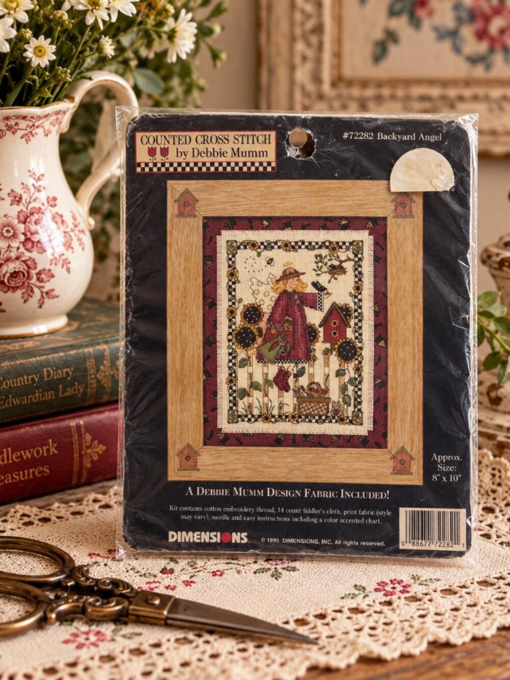 Vintage 1995 Dimensions Debbie Mumm Backyard Angel Cross Stitch Kit #72282